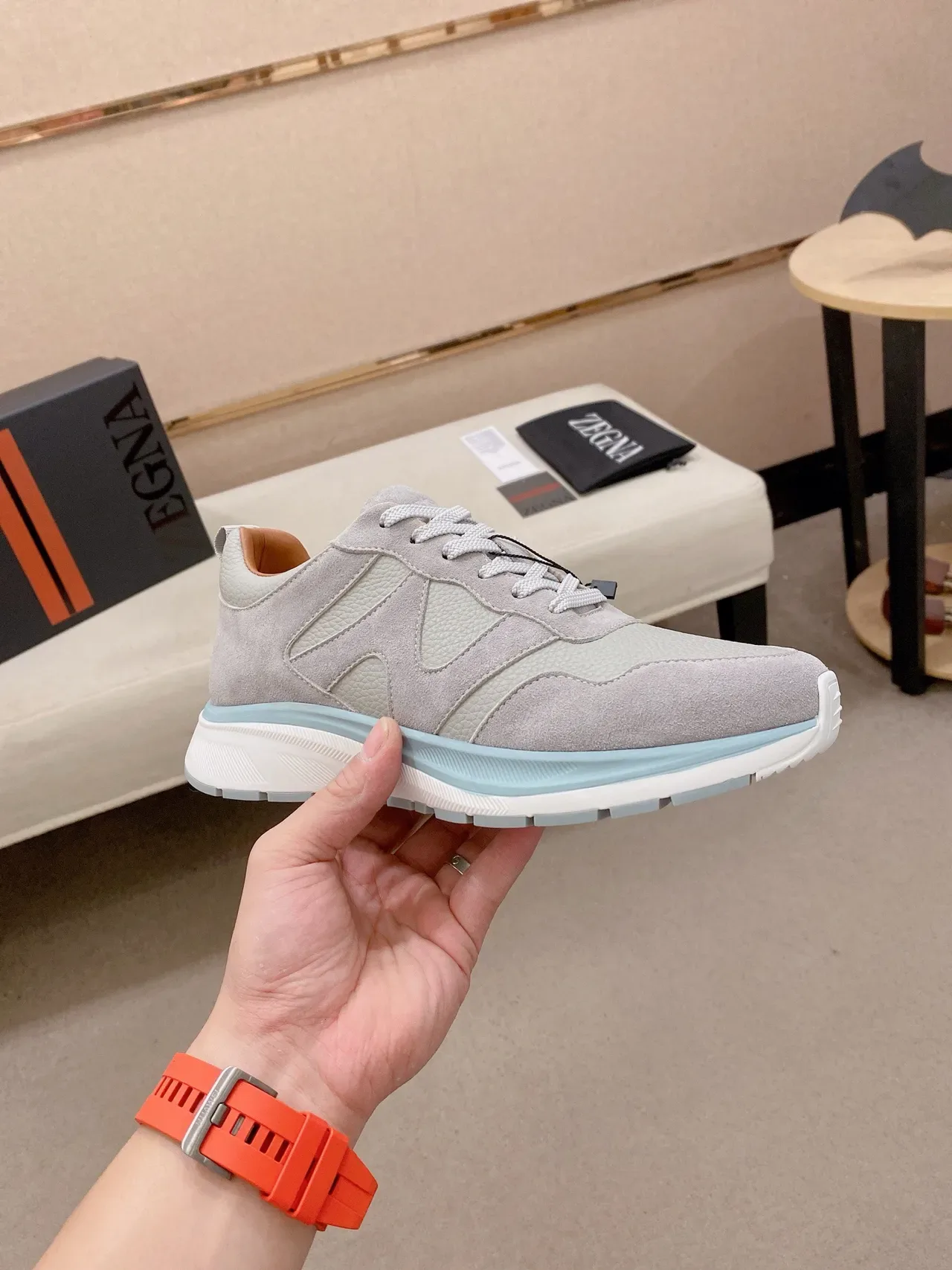 Light Gray Suede and Leather Lifestyle Sneaker 4