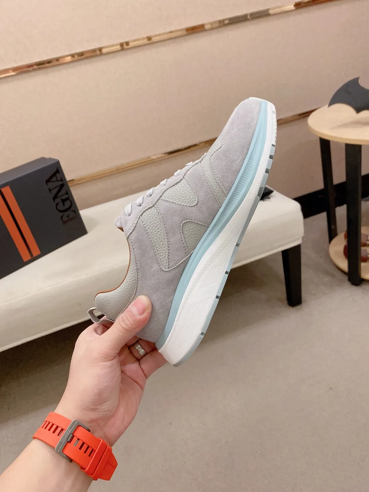 Light Gray Suede and Leather Lifestyle Sneaker 5