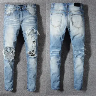 Light-Wash Distressed Ripped Slim-Fit Jeans