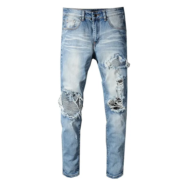 Light-Wash Distressed Ripped Slim-Fit Jeans 7