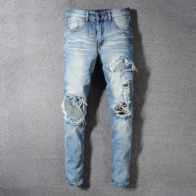 Light-Wash Distressed Ripped Slim-Fit Jeans 8