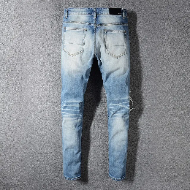 Light-Wash Distressed Ripped Slim-Fit Jeans 13