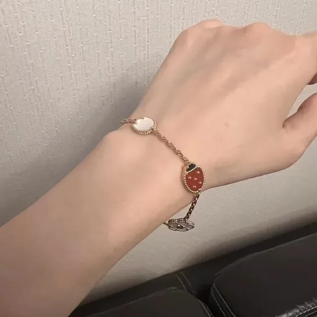 Lucky Spring Red Gold Chain Enamel And Mother-of-Pearl Charms Bracelet 4