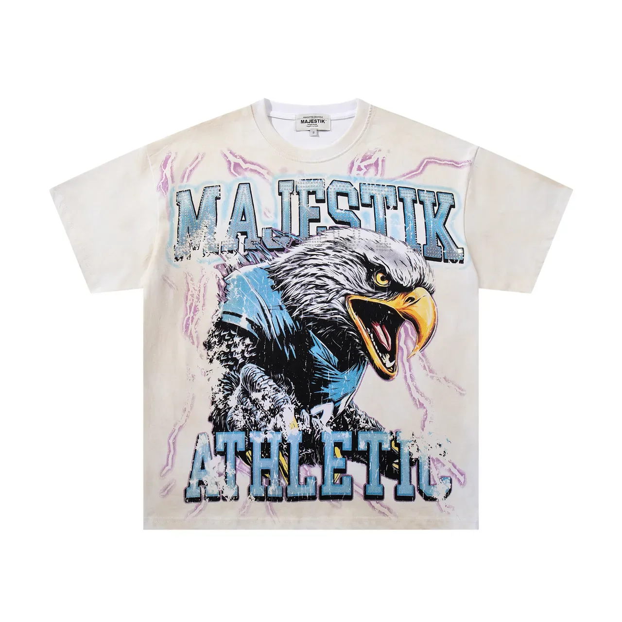 MAJESTIK Distressed Eagle Graphic Beige T-Shirt 3