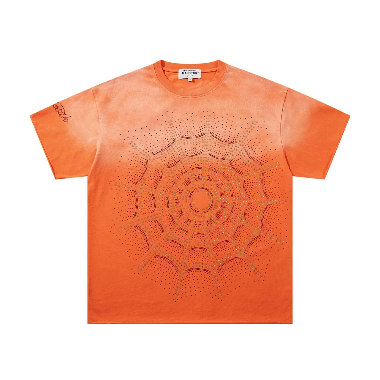 MAJESTIK Gradient Orange Dot-Mandala Embroidered T-Shirt 3