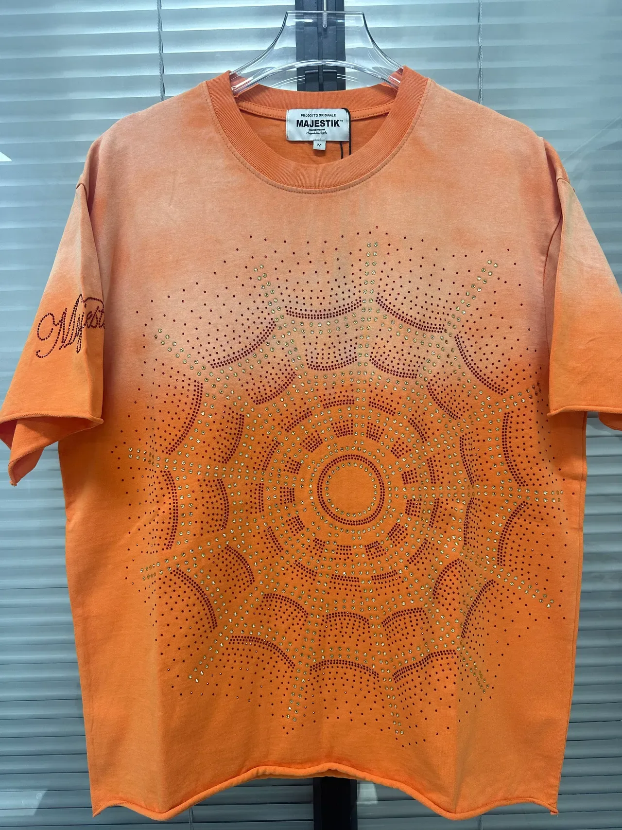 MAJESTIK Gradient Orange Dot-Mandala Embroidered T-Shirt 6
