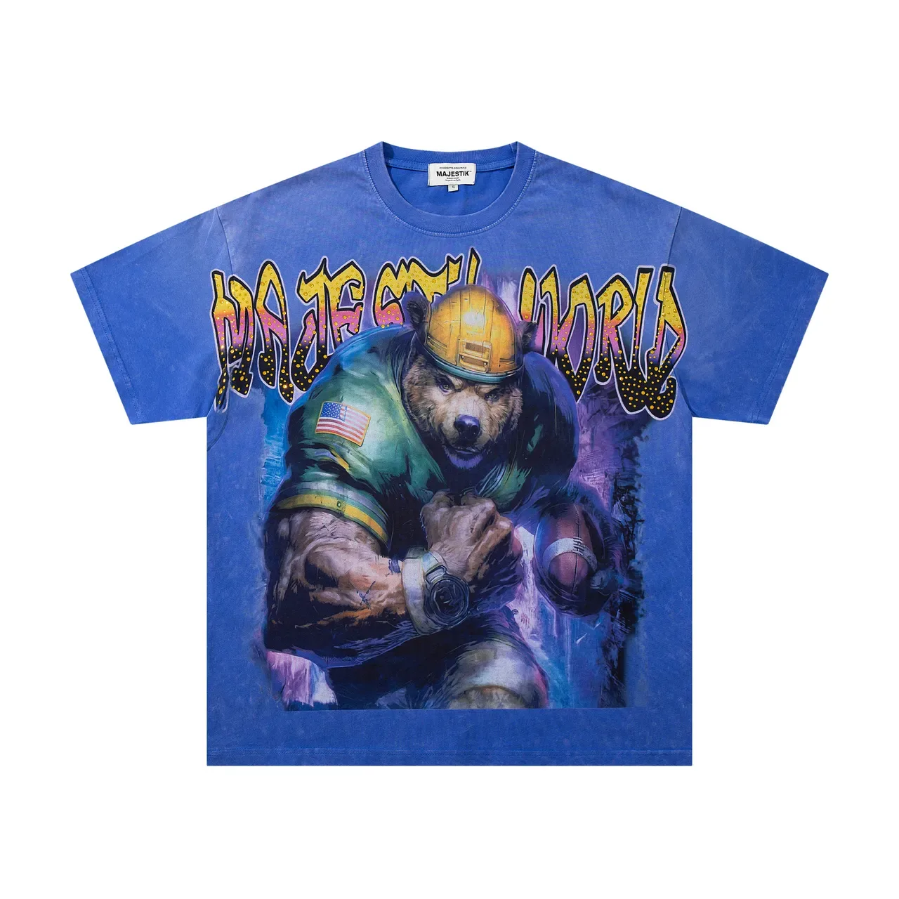 Majestik Graphic Bear Football Print Oversized T-Shirt 4