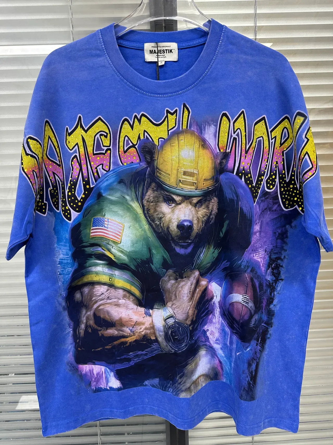 Majestik Graphic Bear Football Print Oversized T-Shirt 5