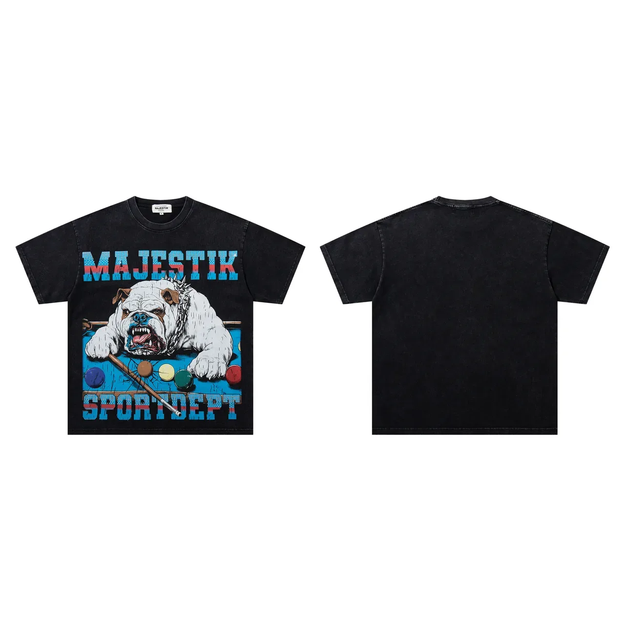 MAJESTIK Graphic-Print Oversized Black Denim-Wash T-Shirt 2