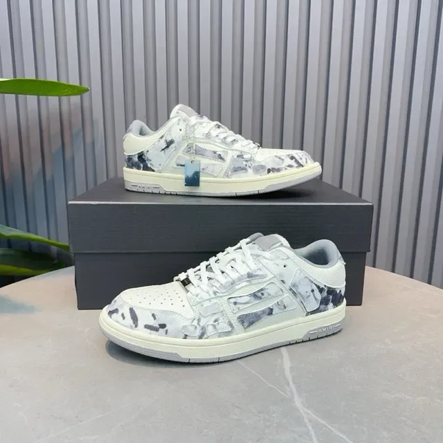 Marbled Print Layered Panel Low-Top Lifestyle Sneakers 9