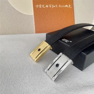 Montblanc Meisterstück Black Gold Woven Fabric Strap Rectangular Metal Buckle Leather Belt