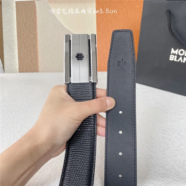 Montblanc Meisterstück Black Gold Woven Fabric Strap Rectangular Metal Buckle Leather Belt 4