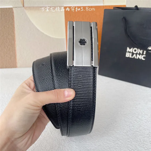 Montblanc Meisterstück Black Gold Woven Fabric Strap Rectangular Metal Buckle Leather Belt 5