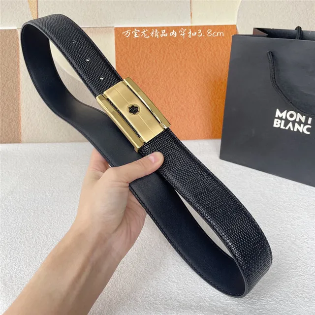 Montblanc Meisterstück Black Gold Woven Fabric Strap Rectangular Metal Buckle Leather Belt 8