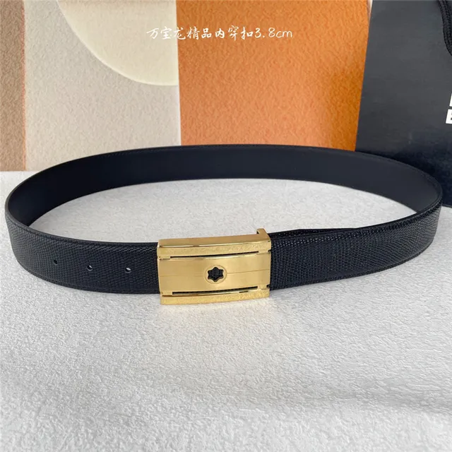 Montblanc Meisterstück Black Gold Woven Fabric Strap Rectangular Metal Buckle Leather Belt 9