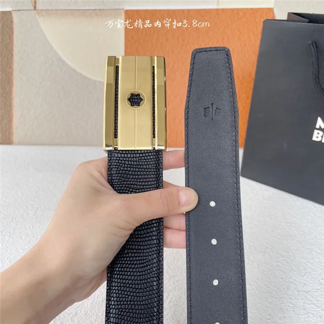 Montblanc Meisterstück Black Gold Woven Fabric Strap Rectangular Metal Buckle Leather Belt 10