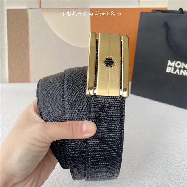 Montblanc Meisterstück Black Gold Woven Fabric Strap Rectangular Metal Buckle Leather Belt 11