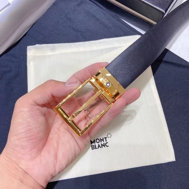Montblanc Reversible Gray Gold Textured Leather Belt 2