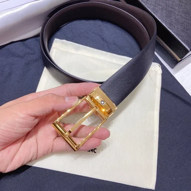 Montblanc Reversible Gray Gold Textured Leather Belt 3