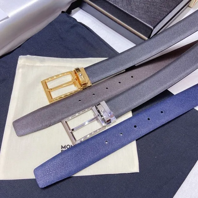 Montblanc Reversible Gray Gold Textured Leather Belt 4