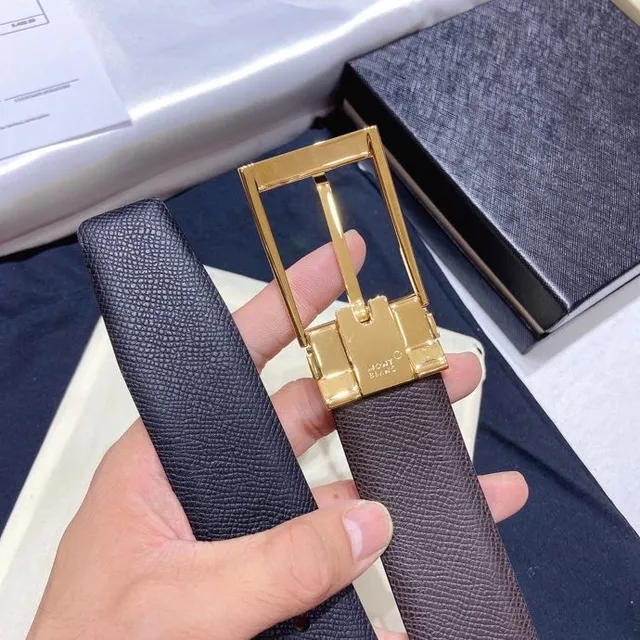 Montblanc Reversible Gray Gold Textured Leather Belt 5