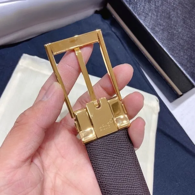 Montblanc Reversible Gray Gold Textured Leather Belt 6