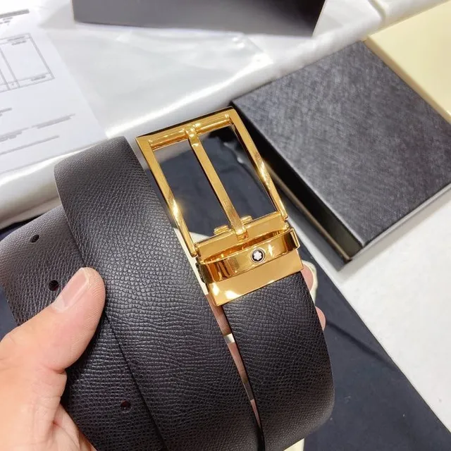 Montblanc Reversible Gray Gold Textured Leather Belt 7