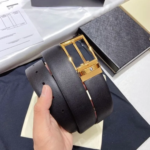 Montblanc Reversible Gray Gold Textured Leather Belt 8