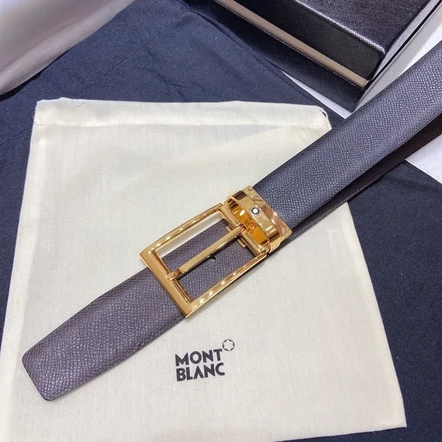 Montblanc Reversible Gray Gold Textured Leather Belt 9