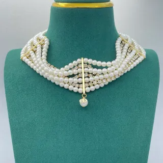 Collier de choker perles et cristaux à multi-brins