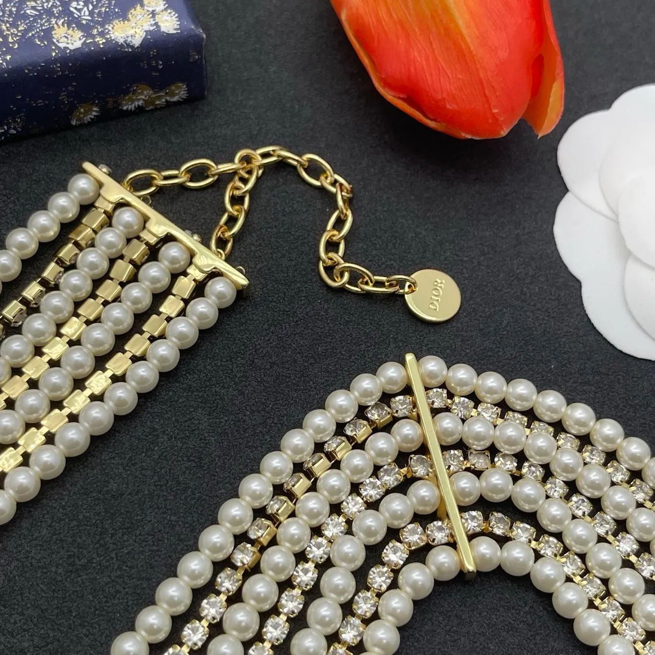 Multi-Strand Pearl and Crystal Choker Necklace 3