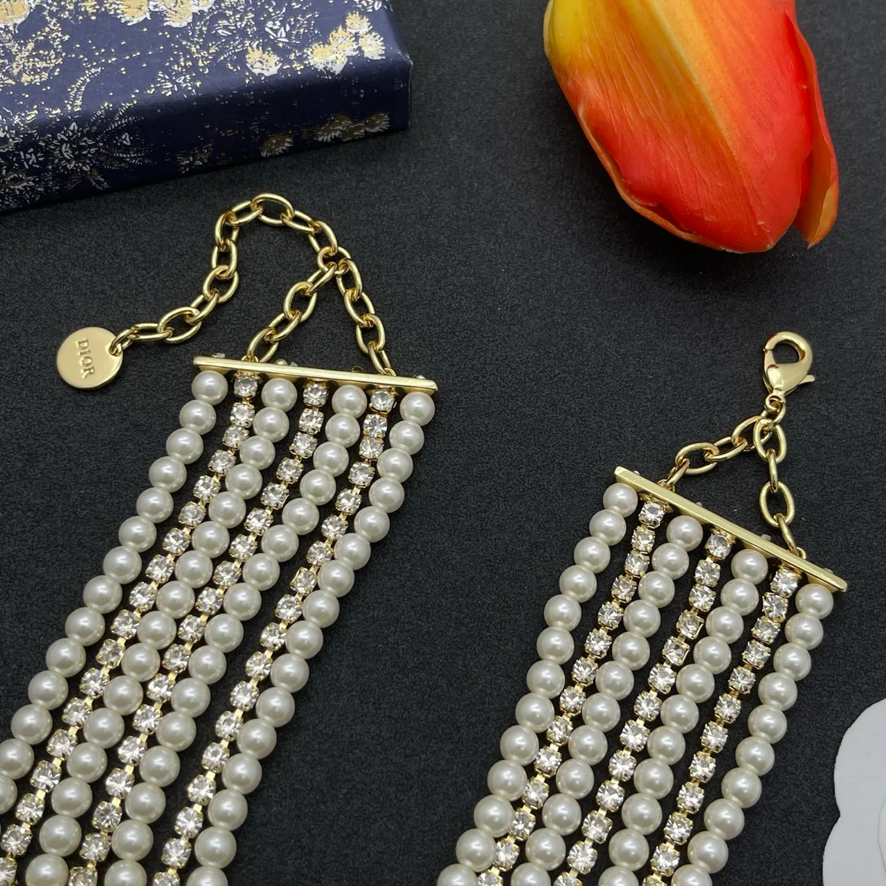 Multi-Strand Pearl and Crystal Choker Necklace 6