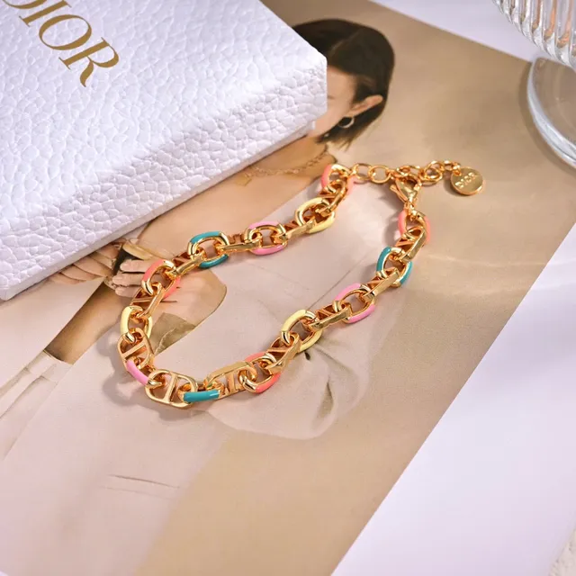 Multicolor Enamel Link Choker Necklace 4