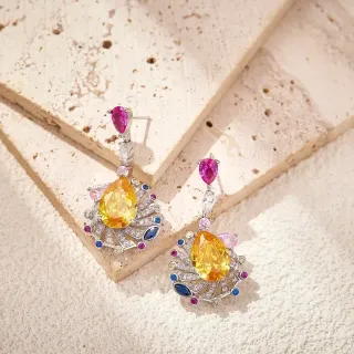 Multicolor Fan Motif Pear-Cut Gemstone Drop Earrings