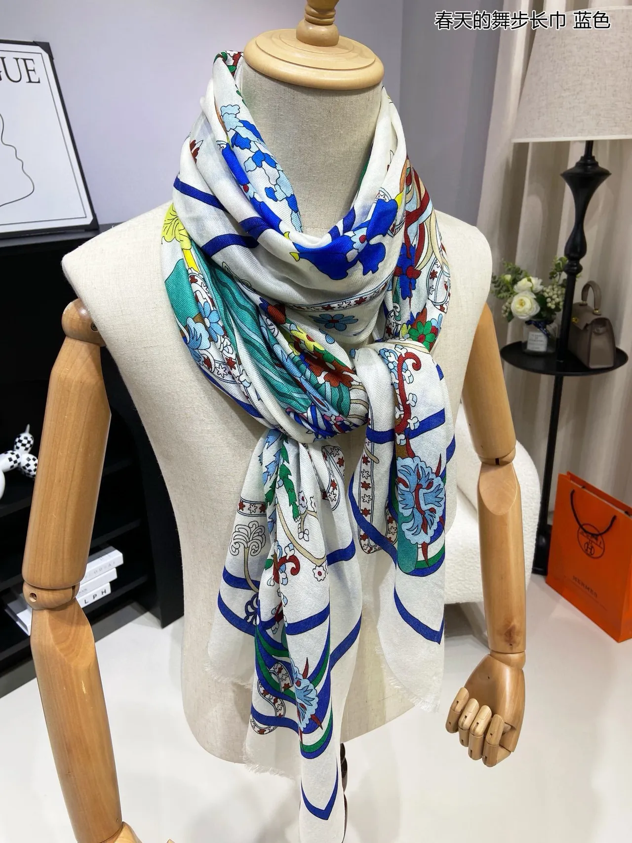 Multicolor Floral Print Fringed Silk Scarf 5