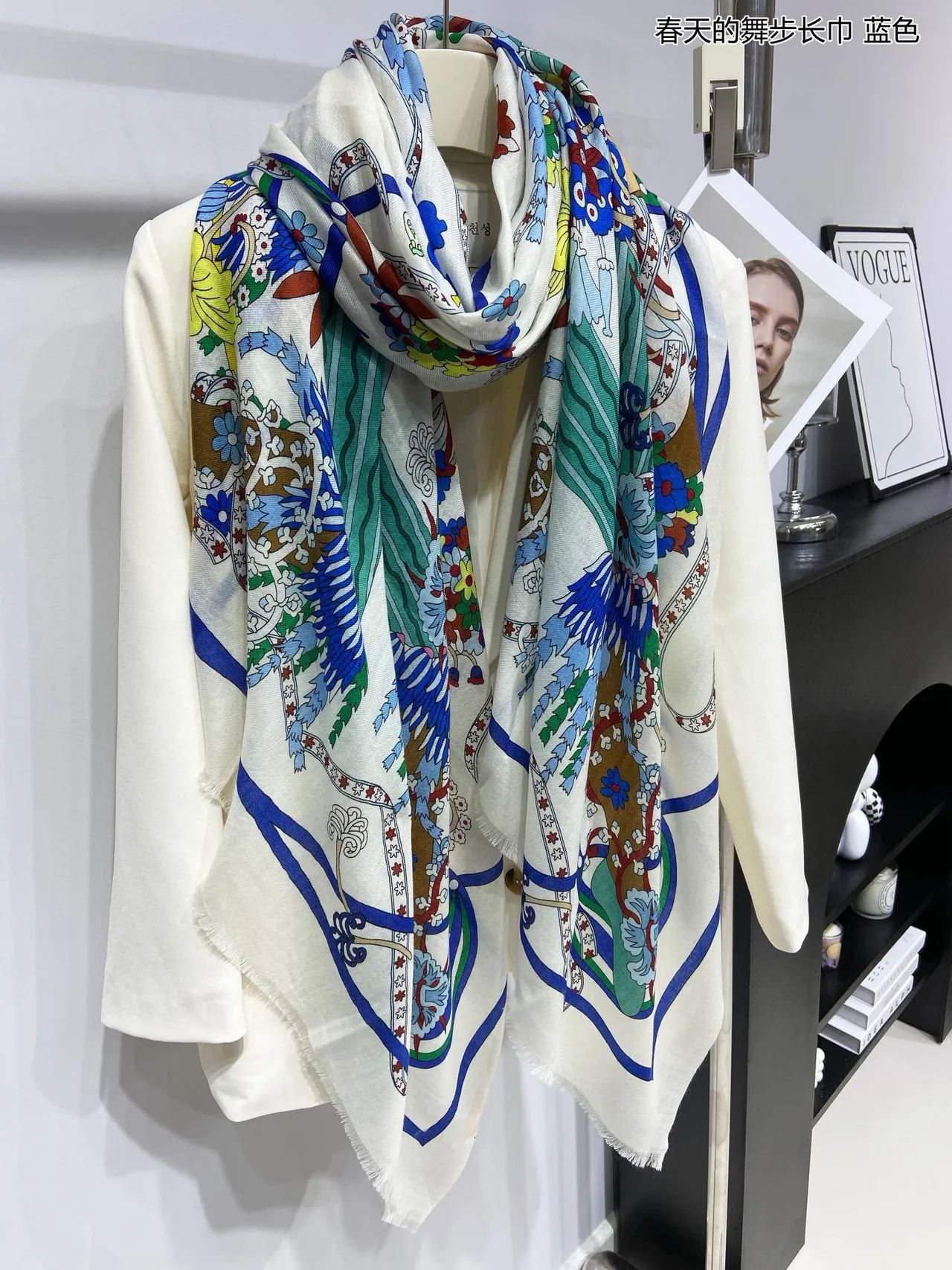 Multicolor Floral Print Fringed Silk Scarf 8