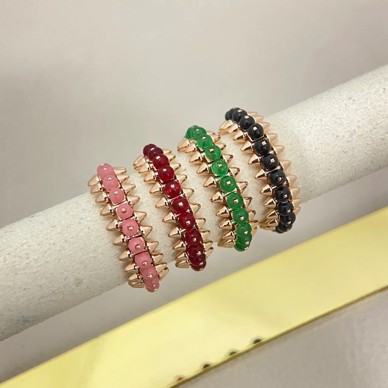 Multicolor Gold Spiked Bezel Beaded Row Ring 1