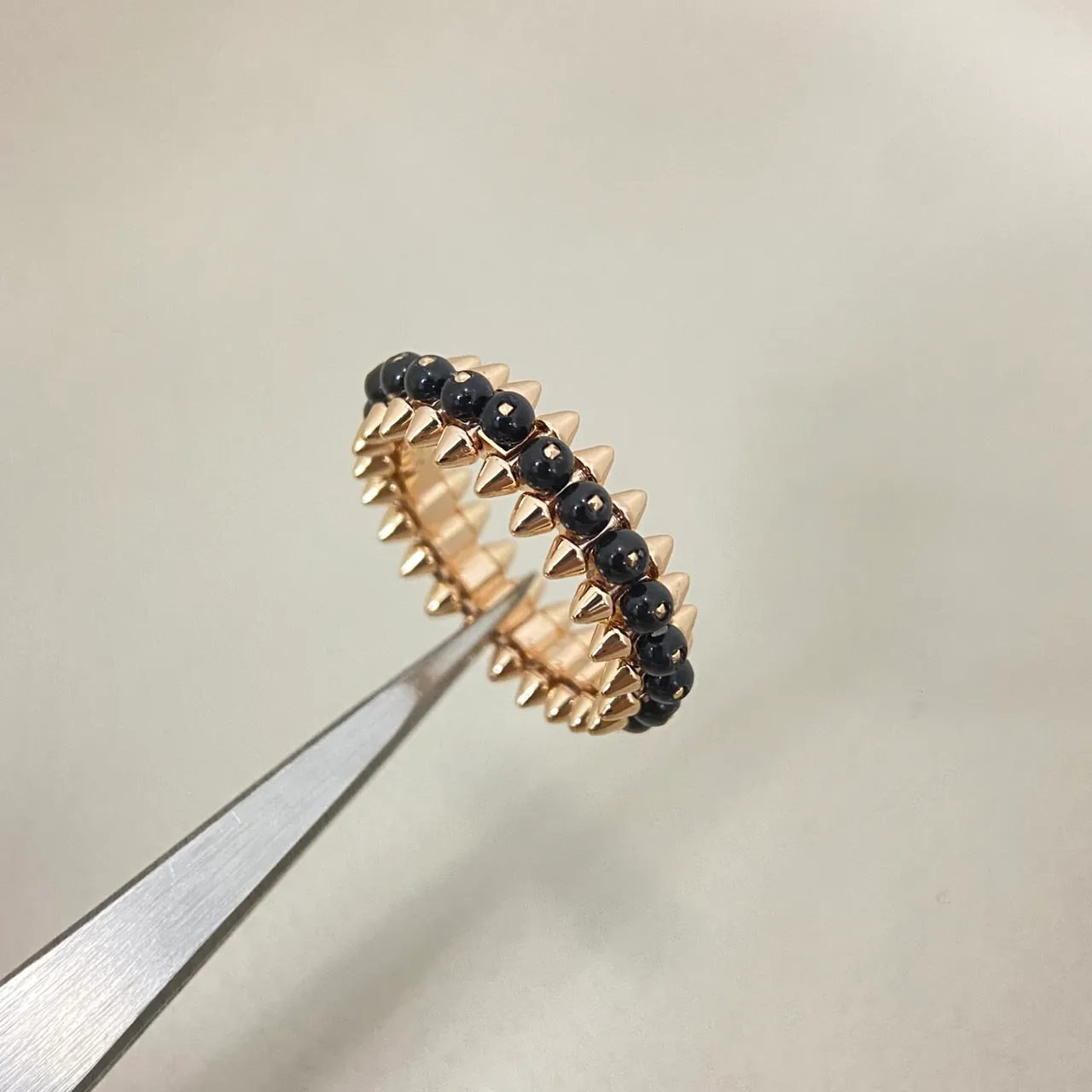 Multicolor Gold Spiked Bezel Beaded Row Ring 3