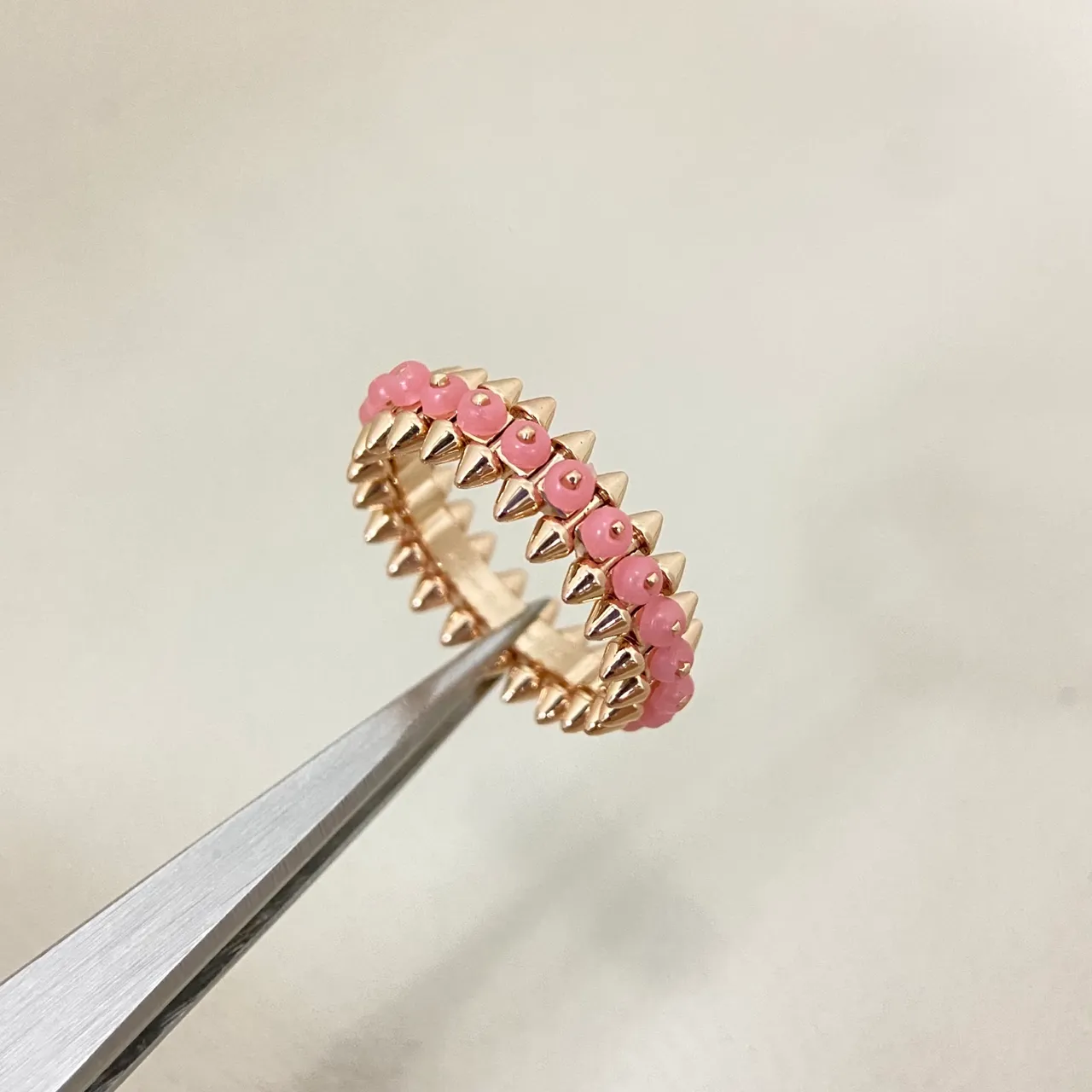 Multicolor Gold Spiked Bezel Beaded Row Ring 6