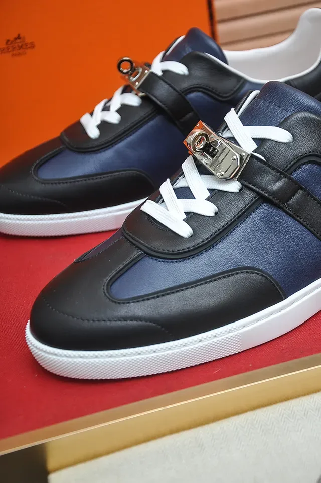 Navy and Black Two-Tone Laceless Leather Sneaker 2
