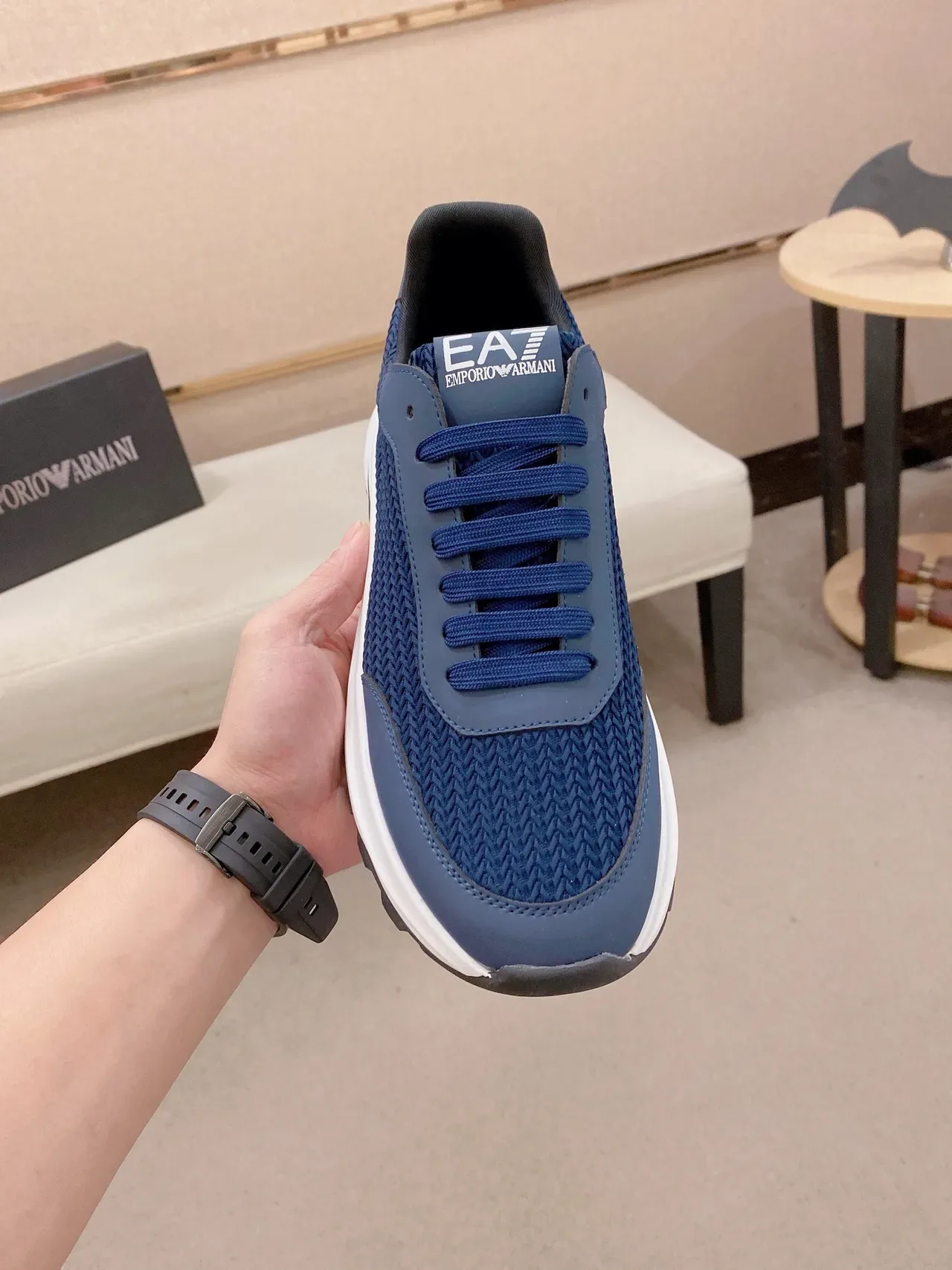 Navy and Blue Woven Upper Chunky Sole Lifestyle Sneaker 3