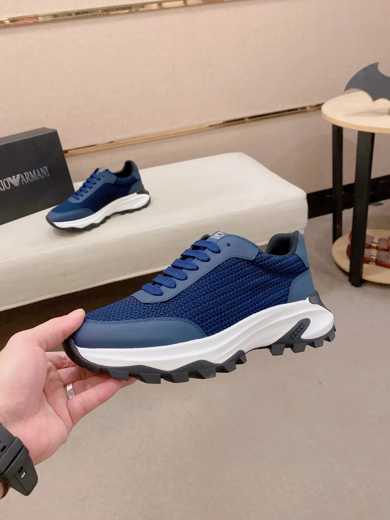 Navy and Blue Woven Upper Chunky Sole Lifestyle Sneaker 4