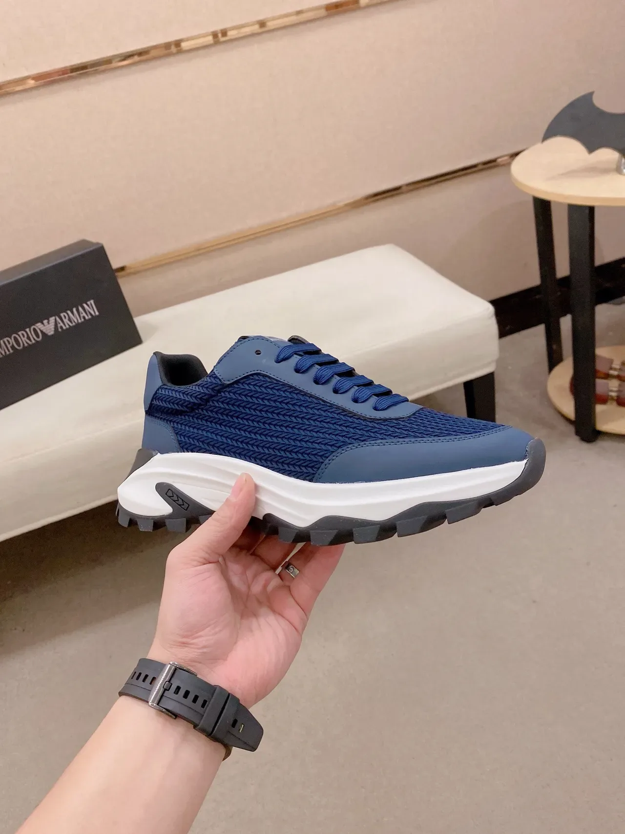 Navy and Blue Woven Upper Chunky Sole Lifestyle Sneaker 5