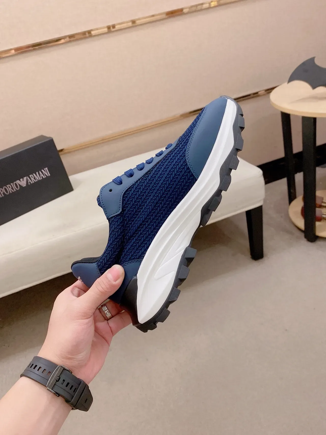 Navy and Blue Woven Upper Chunky Sole Lifestyle Sneaker 6