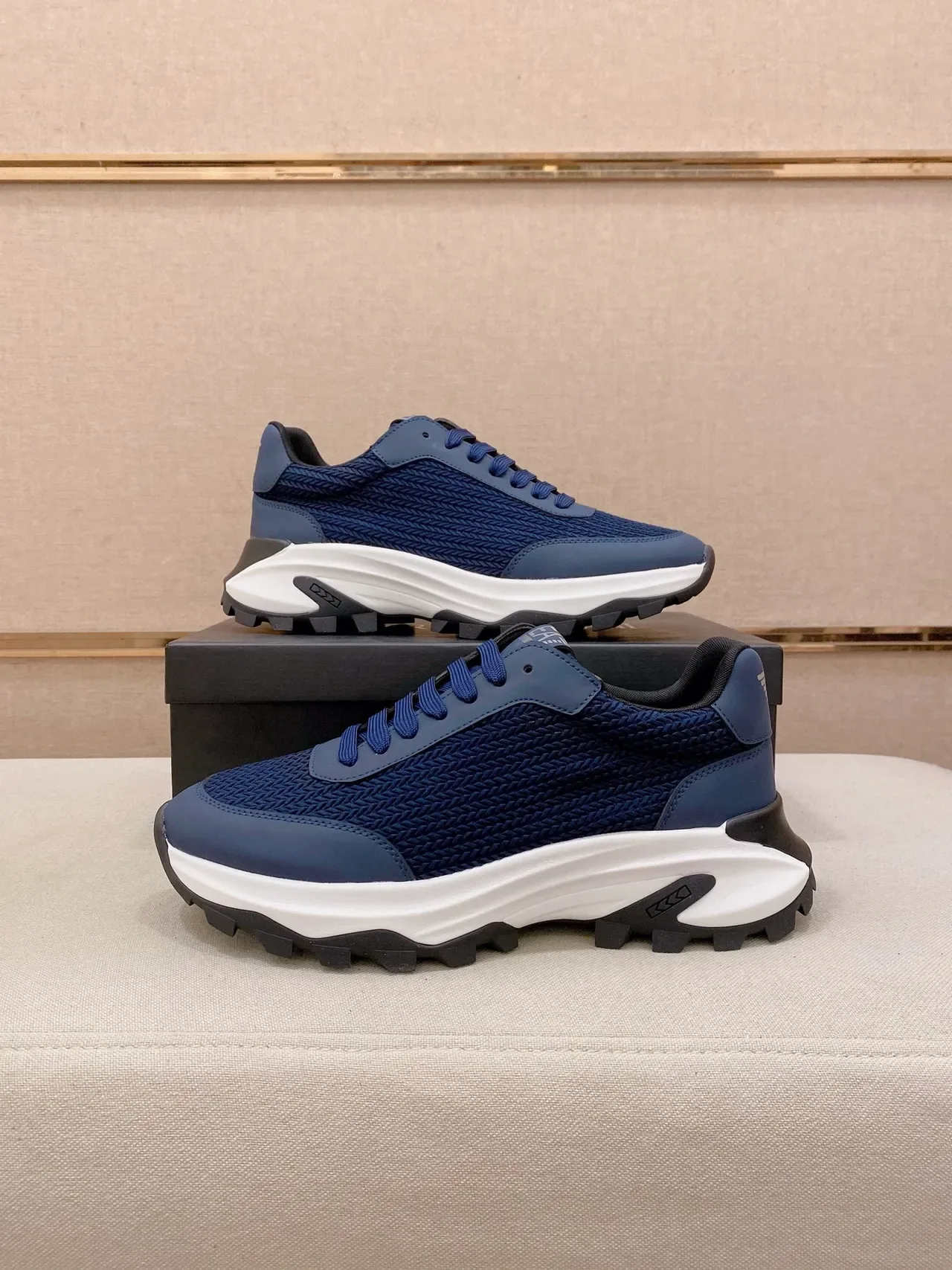 Navy and Blue Woven Upper Chunky Sole Lifestyle Sneaker 8