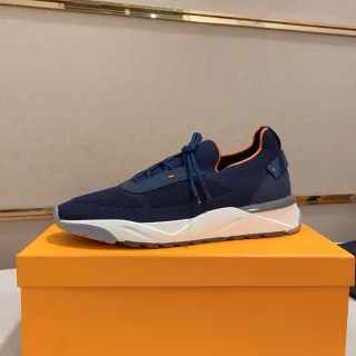 Tênis lifestyle em malha azul-marinho e laranja