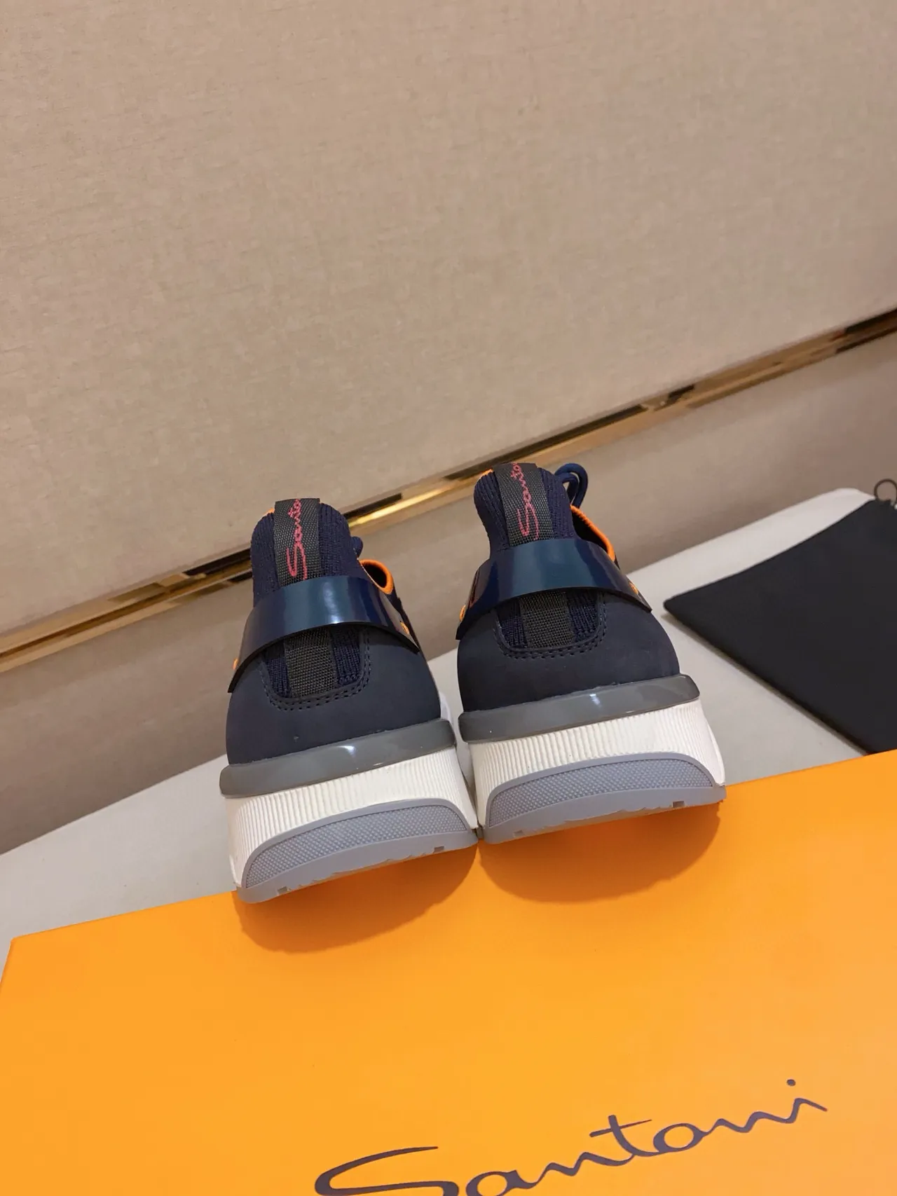 Navy and Orange Knit Lifestyle Sneaker 4