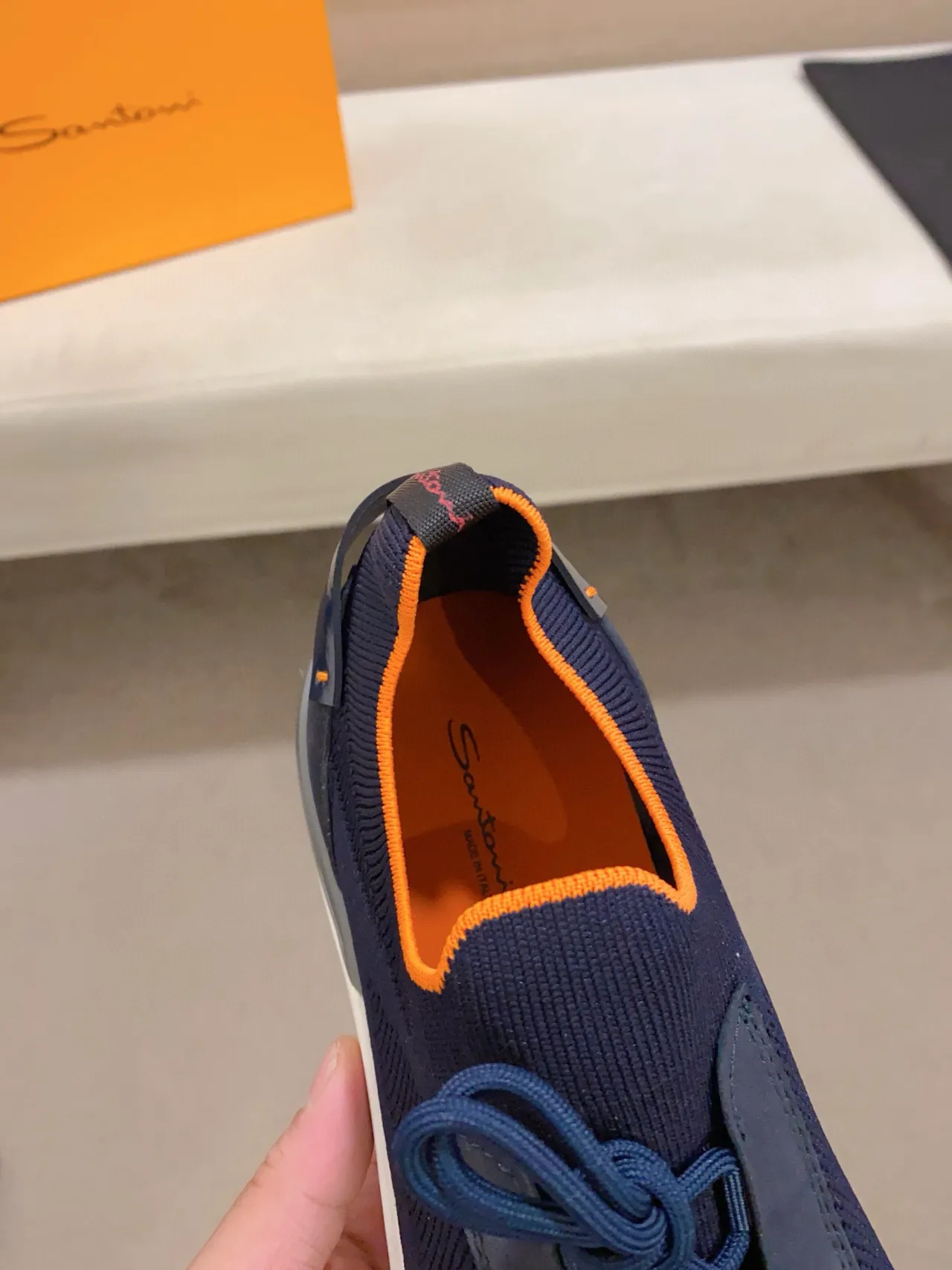 Navy and Orange Knit Lifestyle Sneaker 5