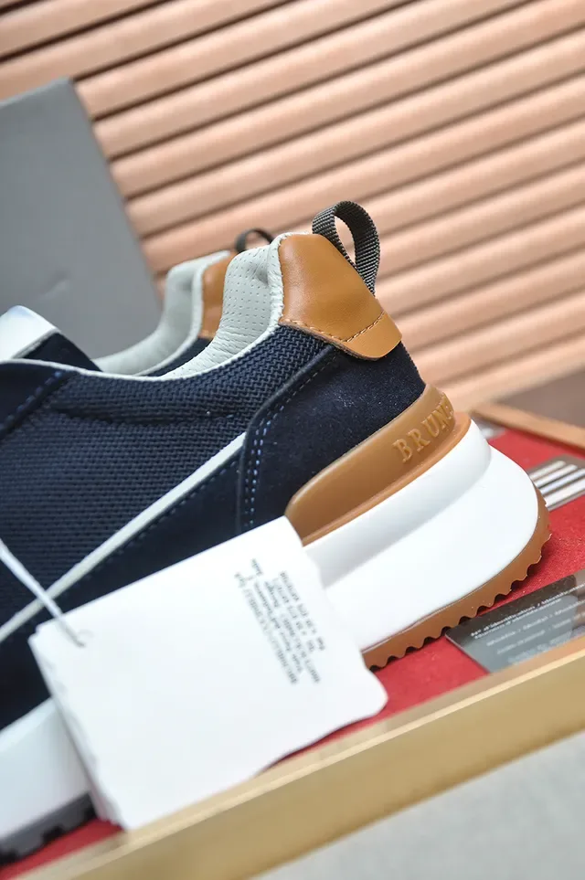Navy Beige Mesh-Suede Upper White Sculpted Midsole Sneakers 2