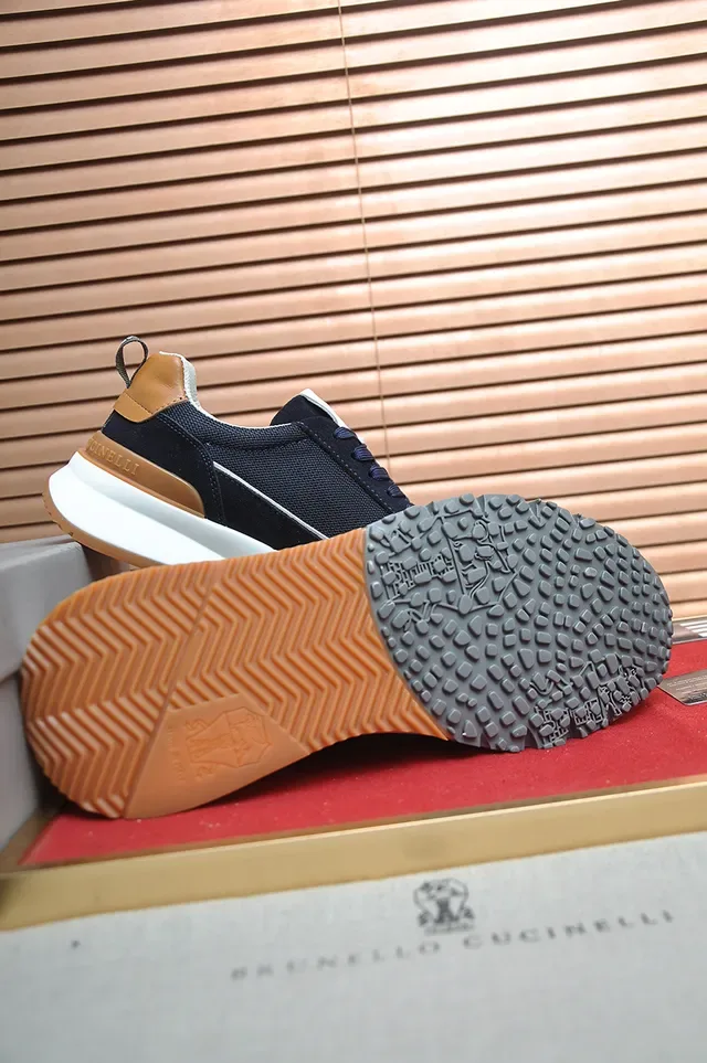 Navy Beige Mesh-Suede Upper White Sculpted Midsole Sneakers 3